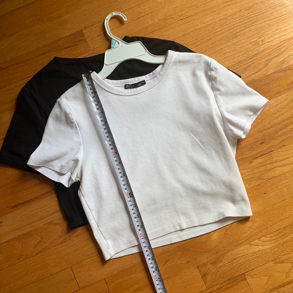 Zara white cropped tee and Untagged black tee